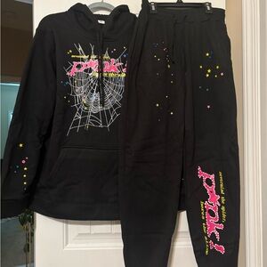 Kids Sp5der Black Hoodie and Jogger Set